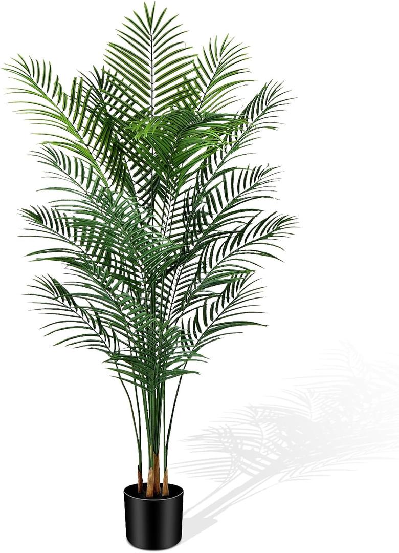 CyanGrove Artificial Palm Tree Outdoor 6ft, Large Fake Tropical Areca Palm Tree with 18 Trunks, Tall Faux Floor Plants for Indoor Outdoor-Living Rooms, Offices, Bedroom Home Decor