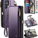 Defencase Compatible with Samsung Galaxy S24 Ultra Case Wallet with RFID Blocking Card Holder for Women Men, PU Leather Magnetic Snap Flip Zipper Strap Phone Case Fit for Galaxy S24 Ultra 5G, Purple