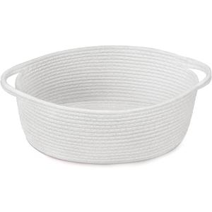 Goodpick White Baby Laundry Basket with Handles, Cute Cotton Rope Baskets for Toys, Small Basket for Organizing Gifts,Snacks,Woven Storage Baskets for Bathroom, 12"x 8" x 5"