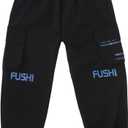 Boys Cargo Jogger Pants - Elastic Waist Casual Sweatpants, Teenage Relaxed Fit Workwear Pants with Pockets (6-7 Years, Black)