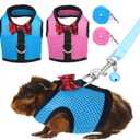 Rypet Guinea Pig Harness and Leash 2 Pieces - Soft Mesh Small Pet Harness with Safe Bell, No Pull Comfort Padded Vest for Guinea Pigs, Ferret, Chinchilla and Similar Small Animals (2PCS (Blue & Pink))