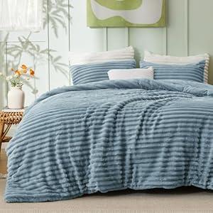 Bedsure Fluffy Comforter Set California King Size - Super Soft Faux Fur Bed Set Mineral Blue, All Seasons Warm Plush Fleece Bedding, 3 Pieces, 1 Shaggy Fuzzy Cal King Comforter with 2 Pillowcases