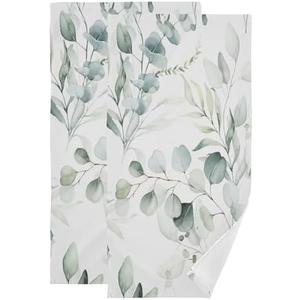 YOCIBIUT Sage Green Eucalyptus Hand Towels for Bathroom Set of 2,Absorbent Microfiber Watercolor Green Leaves Floral Kitchen Towels 14"x28",Leaf Decorative Bathroom Towels for Bath,Guest,Face,Shower