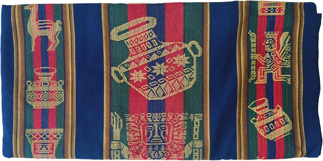 Unique Native Peruvian Throw - Vibrant Colors Lightweight Durable - Home,Yoga, Beach,Camping,Picnic,Outdoor Activities Thin Blanket 80'' x 47'' (Ancestral Icons Navy Blue)