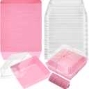 Ctosree 100 Pcs Paper Charcuterie Boxes with Clear Lids 4.5 Inches Disposable Cake Square Dessert Container Bakery Boxes Bundle with Rope for Food Cake Slice Cookie Sandwich Dessert(Pink)