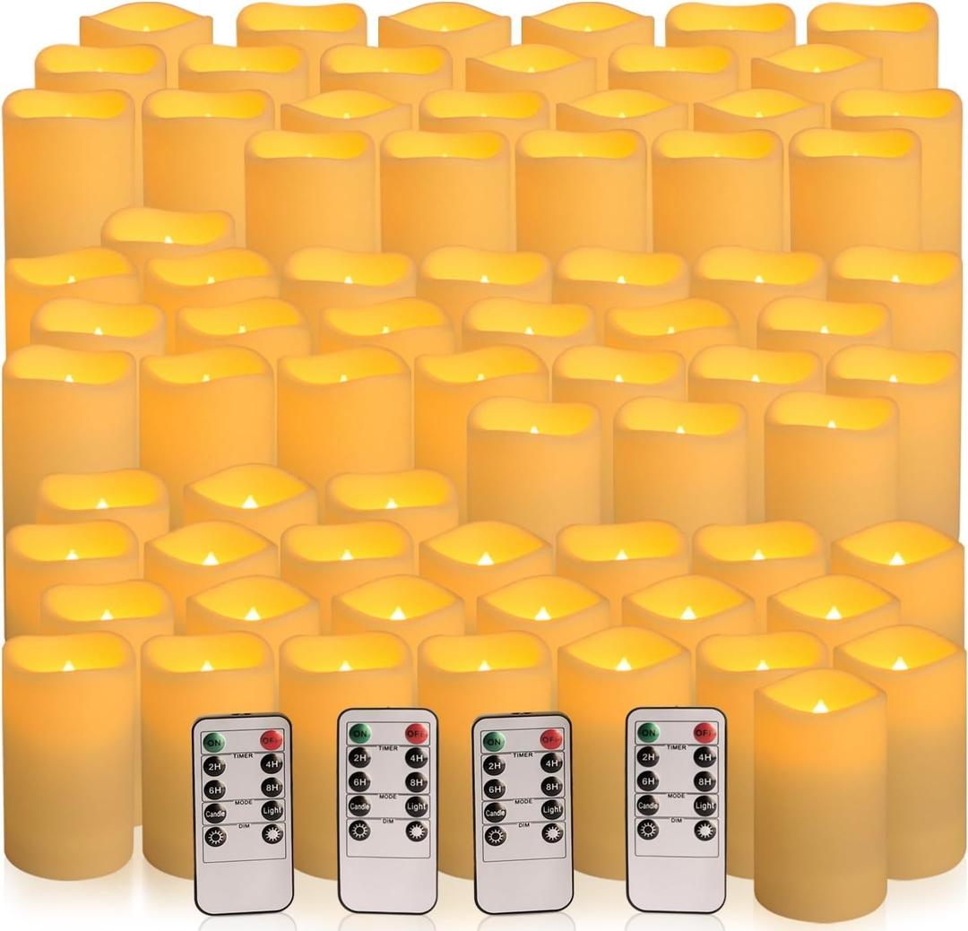 Set of 72 Waterproof Outdoor Flameless Candles, LED Candles with 4 Remote and Timer,(H 4" 5" 6" x D 2.2"),for Halloween Wedding Festival