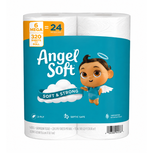 Angel Soft Toilet Paper, 6 Mega Rolls = 24 Regular Rolls, Soft and Strong Toilet Tissue