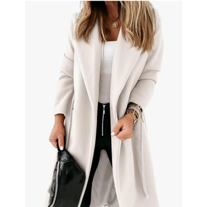 Tankaneo Womens Notched Lapel Collar Coats Open Front Long Jackets Overcoat with Belt Small
