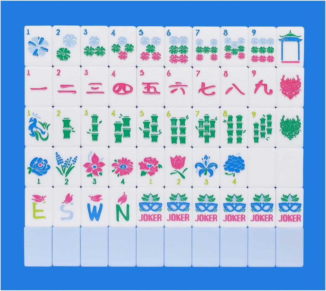American Mahjong Tile Set with Carrying Bag and Accessories, 160 Acrylic Engraved Mahjong Tiles(Light Blue
