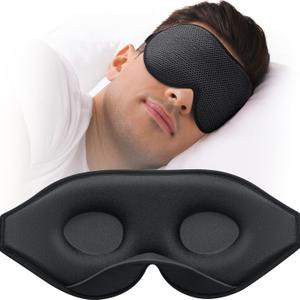 Mabao Sleep Mask for Side Sleeper, Eye Mask for Sleeping Women Men, 3D Contoured Cup No Eye Pressure 100% Light Blocking Sleeping Mask with Adjustable Strap Night Blindfold Flight, Travel, Nap, Black
