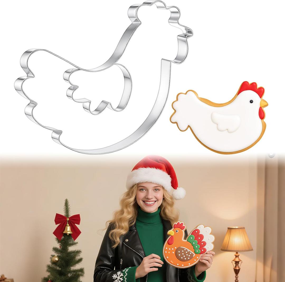 Extra Large Chicken Cookie Cutter 7.48" Big Stainless Steel Chicken Cookie Cutter Farm Animal Biscuit Mold for Christmas Holiday DIY Baking Cake Fondant Pastry Bakeware Decoration