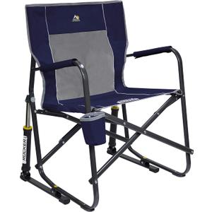 GCI OUTDOOR Freestyle Rocker Camping Chair | Portable Folding Rocking Chair with Solid, Durable Armrests, Drink Holder & Comfortable Backrest  Indigo Blue (Indigo Blue)