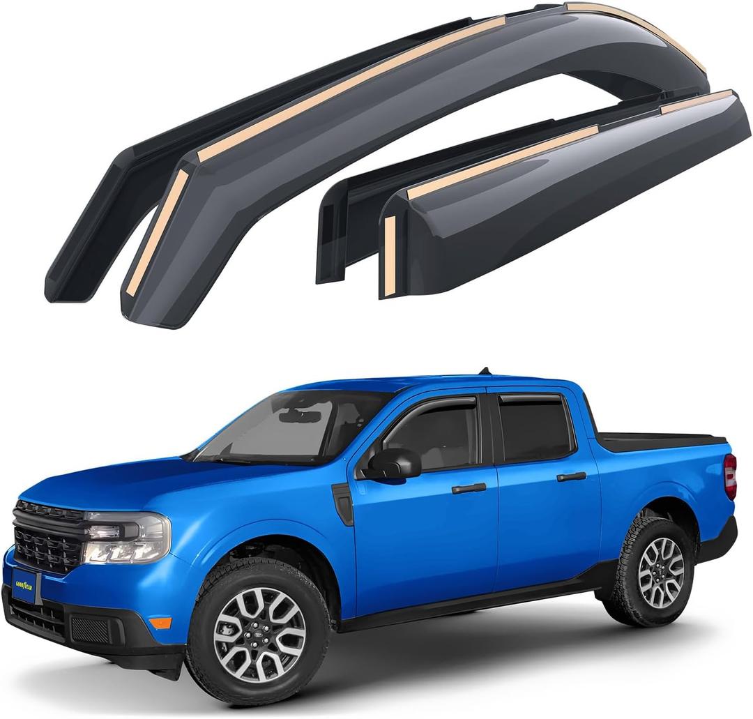 Goodyear Shatterproof in-Channel Window Deflectors for Ford Maverick 2022-2025, Rain Guards, Window Visors for Cars, Vent Deflector, Car Accessories, 4 pcs - GY007982
