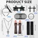 80s Costume Accessories Set for Women, Black Holographic Pack Fishnet Gloves Leg Warmer Lace Headband Cross Jewelry, 1980s Fancy Prom Dress Party Outfit