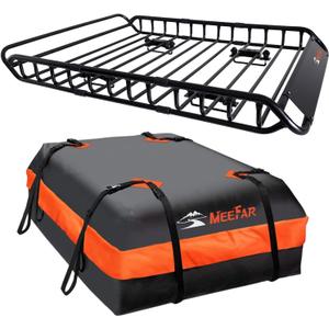 MeeFar Roof Rack Carrier Carrier Basket 51"*36"*5"+Waterproof Bag 15 Cubic Feet(44"*34"*17"),and Cargo Net with Attachment Hooks,Ratchet Straps.200 Lbs Capacity,Universal Rooftop Large Size Roof Rack