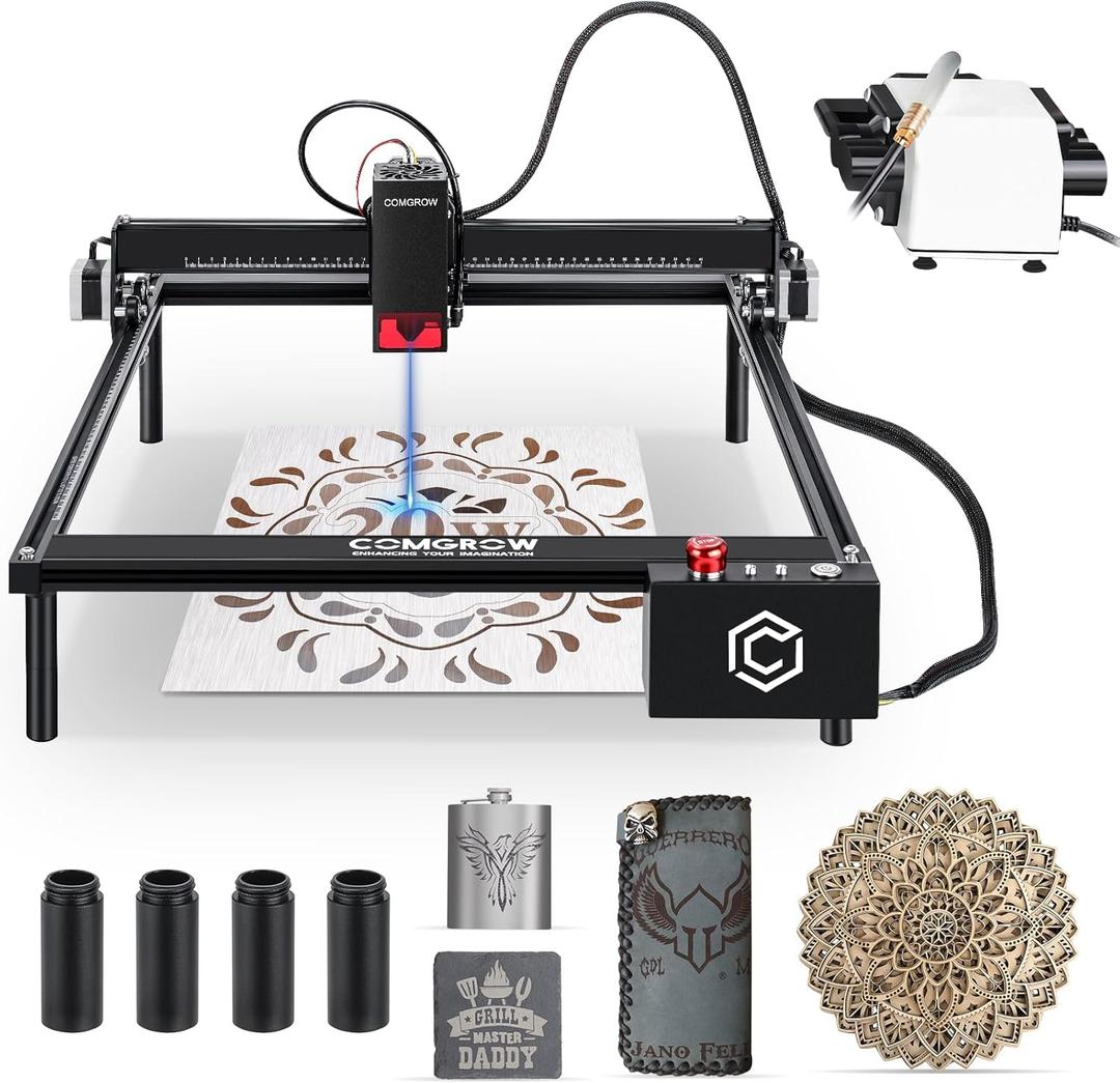 Comgrow Z1 Pro 20W Output Laser Engraver for Wood and Metal with Air Assist,Laser Cutter and Engraver Machine 25000mm/Min Engraving Speed and App Control,Engraving 380+ Colors On Metal Steel (Laser Engraver Z1 20W)