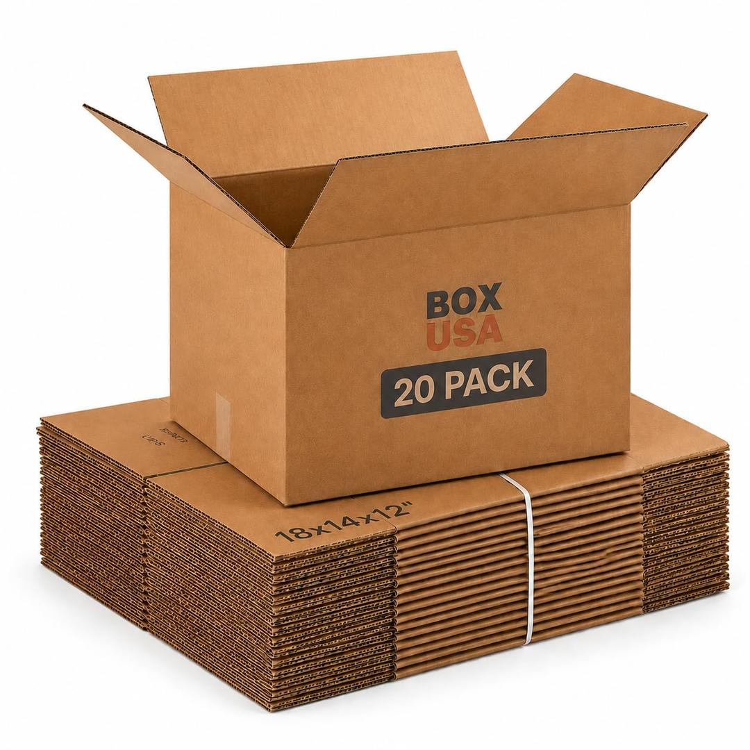 BOX USA Moving Boxes Holds 65lbs, 18"L x 14"W x 12"H (20-Pack) Medium - Corrugated Cardboard Box for Shipping, Mailing, Packing, Packaging and Storage