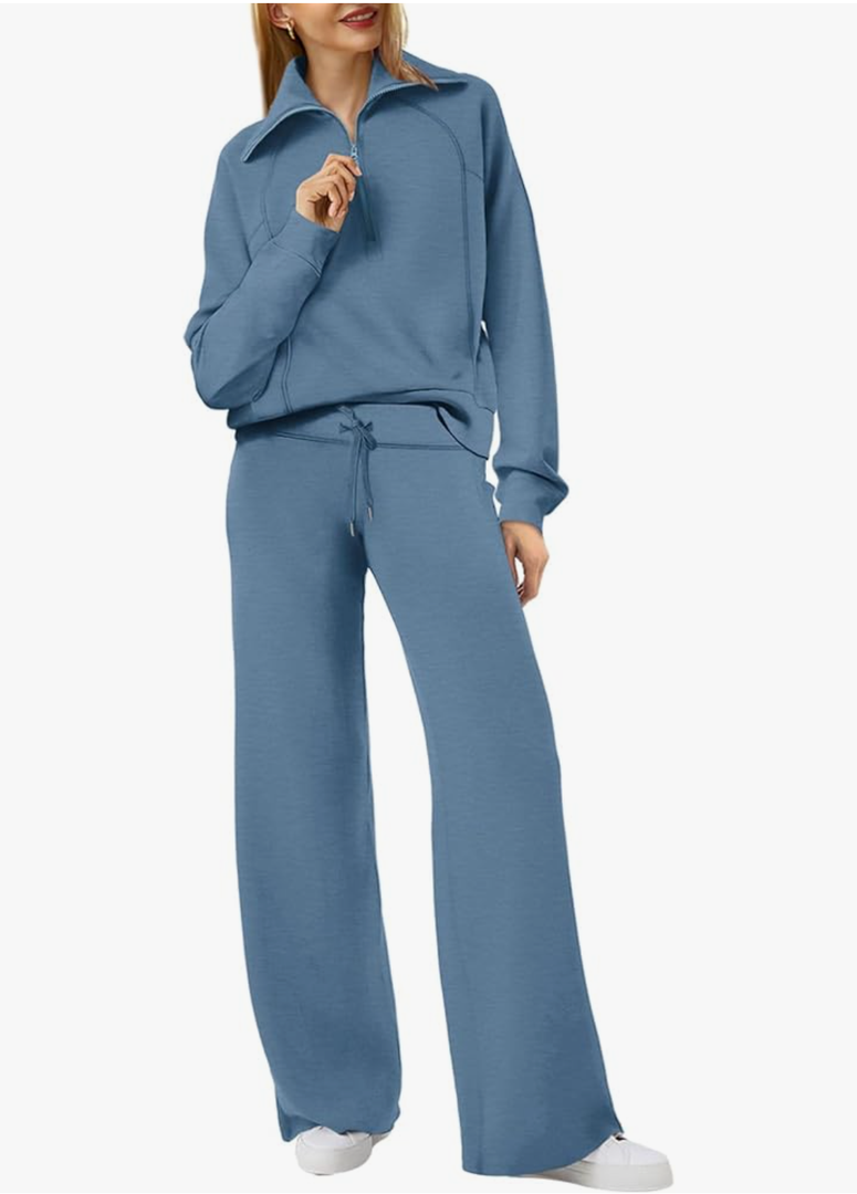 XIEERDUO Lounge Sets For Women 2024 Half Zip Sweatshirt And Wide Leg Sweatpant 2 Piece Outfits Sweatsuit Tracksuit, M size