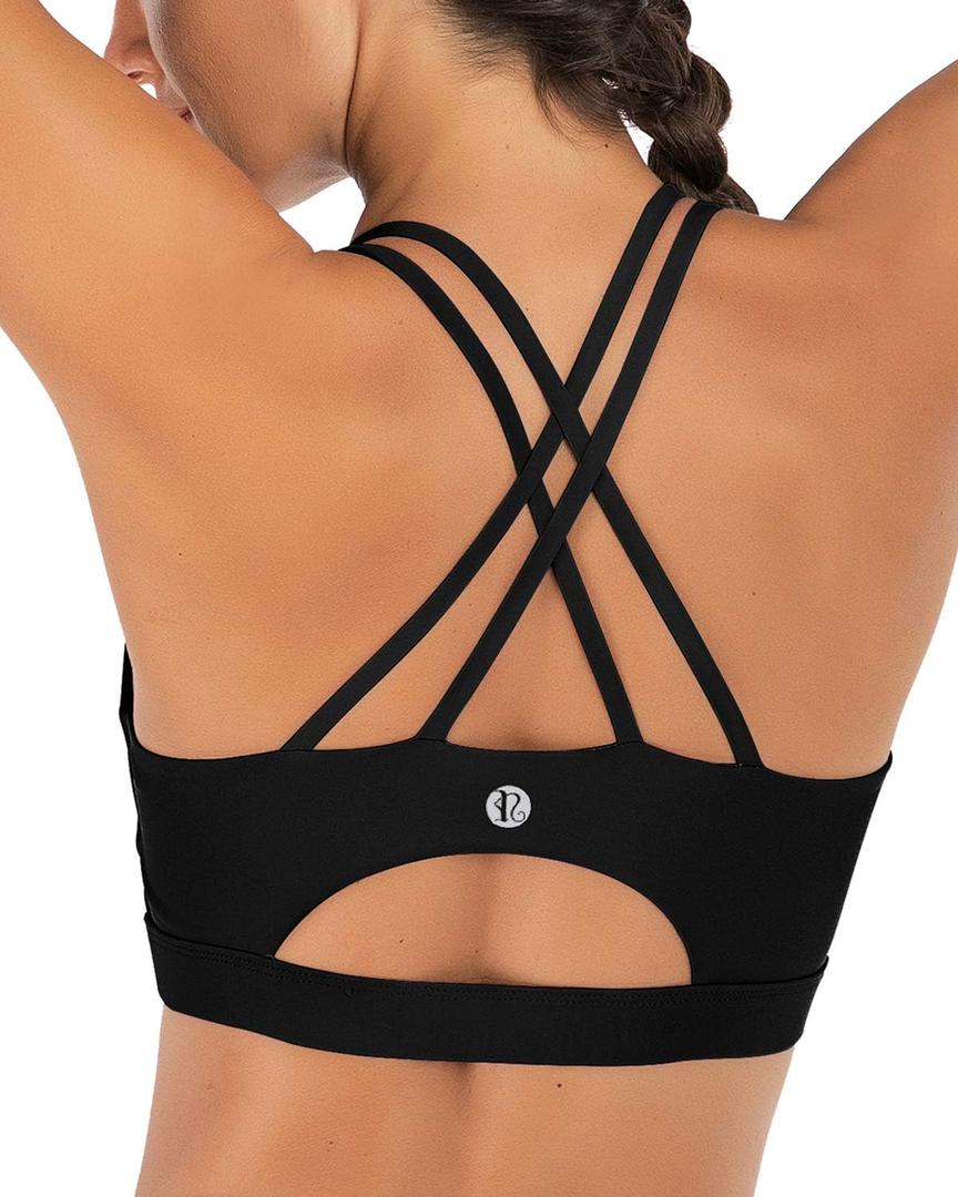 Sports Bras for Women,Padded Sports Bra Tank Top Sexy Crisscross Back High Impact Longline Workout Yoga Bra (Medium, Black)