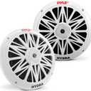 Pyle Marine Speakers, Waterproof, Weather Resistant, 8 Inch Dual, 10 Inch Outer Frame, 300 Watt Power, Poly Carbon Cone, Cloth Surround, Includes Mounting Hardware and Wires, White, PLMR82