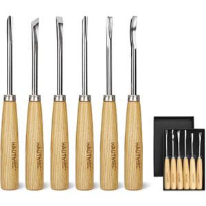 HAUTMEC Wood Carving Tools, 6-Piece Wood Chisel Sets, CRV Steel Blades with Rust-Resistant Electrolytic Coating, Fishtail V-Gouge Design for Fine Woodworking & Detailing  HT0236