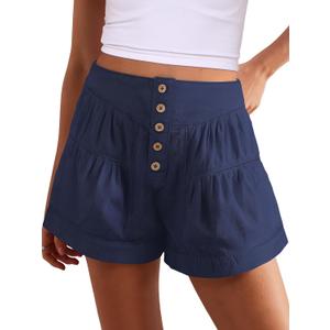 ANRABESS Women's Denim Shorts Summer Baggy High Waisted Flowy Wide Leg Buttons Pleated Casual Jean Shorts 2025 Fashion Skorts (X-Large, Navy Blue)