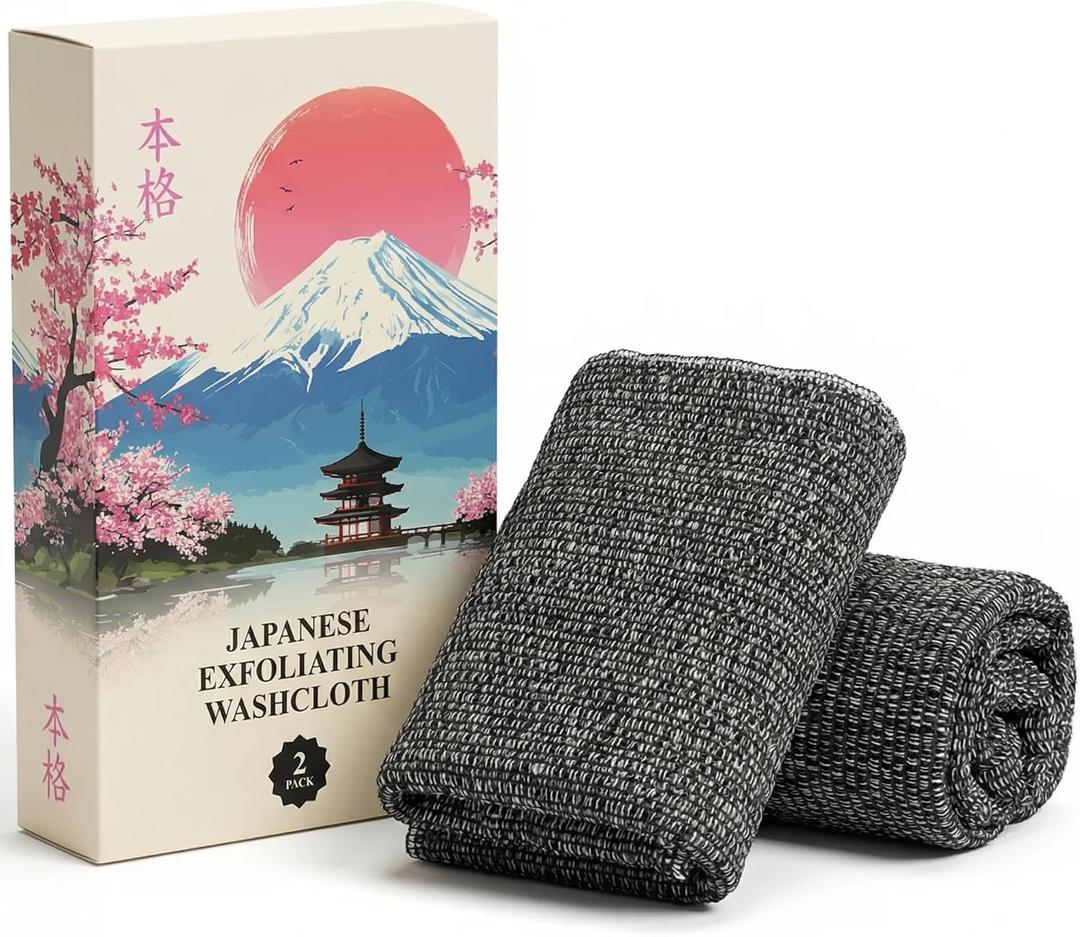 Japanese Exfoliating Towels 2 Pack  Luxury Exfoliating Body Washcloth and Back Scrubber for Deep Cleansing & Smooth Skin  Premium Body Scrubber, Long, Quick-Drying & Reusable