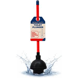 Heavy Duty Toilet Plunger for Bathroom - Commercial & Industrial Plunger with High-Grade Suction Cup - Drain, Sink & Toilet Clog Remover - Flange Plunger with Red Handle