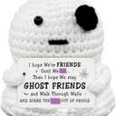 Friendship Gifts for Women - Mini Positive Ghost Crochet, Handmade Emotional Crochet Plushies Support, Funny Birthday Gifts for Friends, Besties, Sisters, White Elephant Gift Ideas