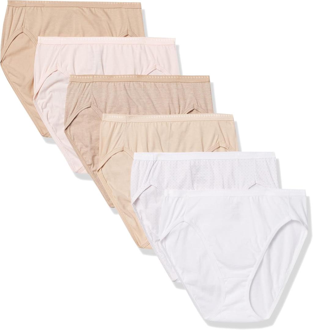Hanes Ultimate Women's High-Waisted Panties, Moisture-Wicking Cotton Briefs, High-Rise Underwear, 6-Pack (Colors May Vary) (8, Soft Taupe, White, Nude, Light Buff, Nude Heather, Sugar Flower Sweet Dot)