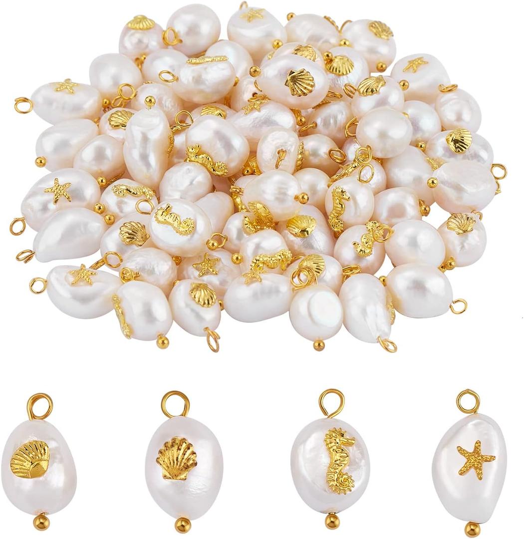 40 Pieces Pearl Charm Pendant Natural Keshi Pearl Pendants Oval Pearl Charm with Brass Loops for Jewelry Necklace Earring Bracelet Making Crafts