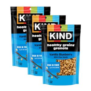 KIND Healthy Grains, Vanilla Blueberry Granola with Flax Seeds, Healthy Snacks, Gluten Free, 100% Whole Grains, 5g Protein, 11oz, 3 Count