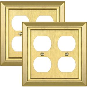 Metal Wall Plate for Electrical Outlets, Decorative Brass Gold Switch Plates Outlet Cover, Light Switch Cover Plate, 2-Gang Wall Plates (Double Duplex Outlet, 2 Pack)