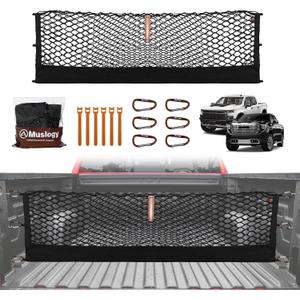 Muslogy Truck Bed Cargo Net Trunk Netting Compatible with 2013-2026 Chevy Silverado & GMC Sierra 1500/2500HD/3500HD Accessories, Pickup Cargo Organizer SUV Sedan Storage Net w/Heavy Duty Carabiners