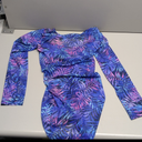 3 Piece Swimsuits Women Bikini Sets Triangle Halter Bathing Suit with Sexy Mesh Beach Cover Up (Large, Tropical Blue Leaves)