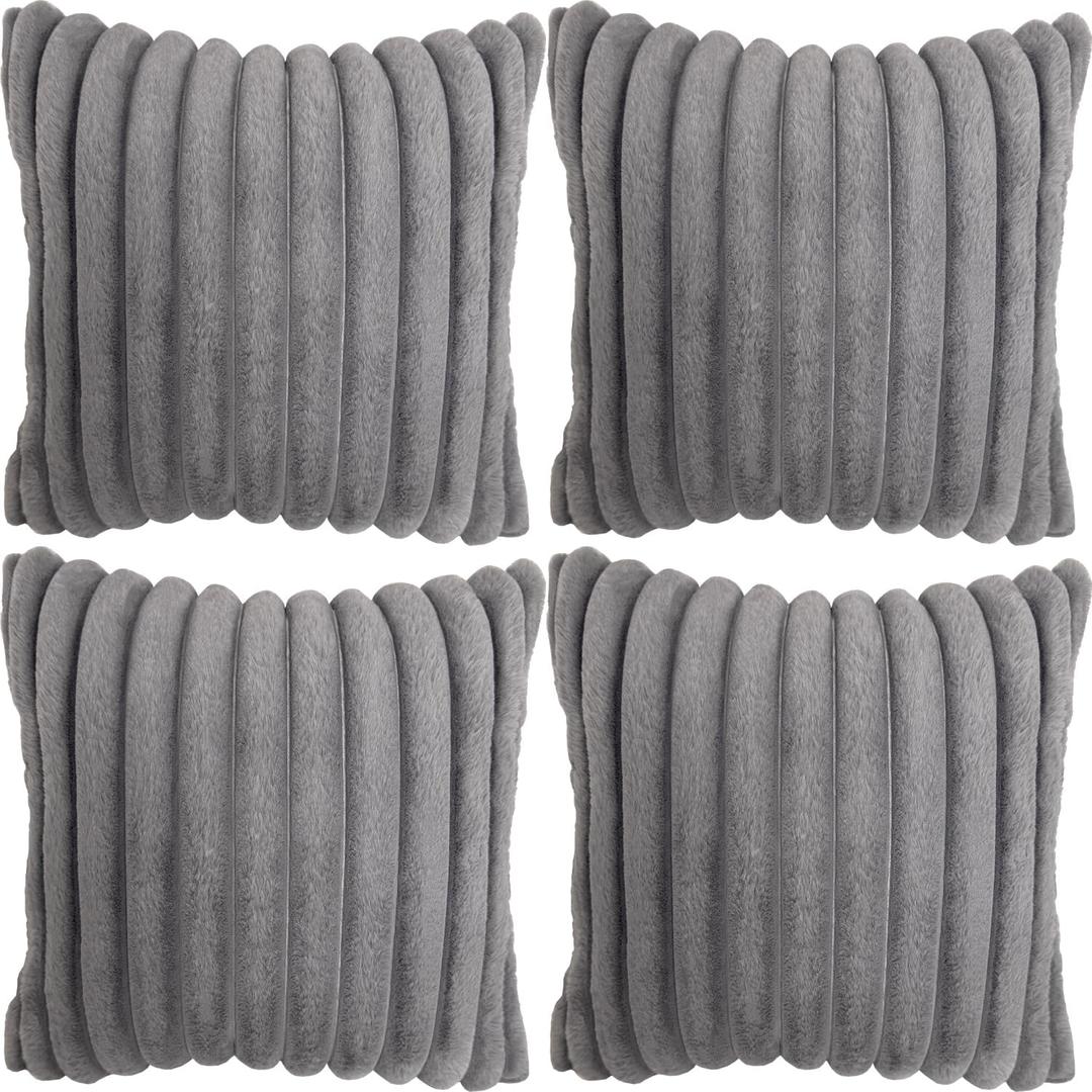 4 Pack 18x18 Pillow Cover Velvet Pillow Covers, Faux Fur Square Throw Pillow Covers for Living Room Decorations Throw Pillow Case, Throw Pillow Cover Cushion Cover for Home Sofa Bedroom Car, Grey