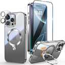 [Tri-Shield Protection] for iPhone 16 Pro Max Case with 360 Spin Stand Compatible with MagSafe [Magnetic CD Ring][Screen & Camera Protector]Shockproof Plating Never-Yellowing, Natural Titanium-6.9"