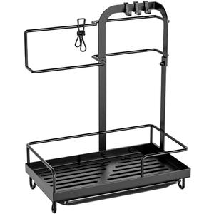 Rustproof Kitchen Sink Organizers With Detachable Tray Towel Rod Hook For Sponge Brushes Gloves Cloth Storage