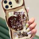 Toycamp for iPhone 16 Pro Max Case - Women Girls Cute Phone Cover Coffee with Sliding Camera Cover Girly Glitter Teens Pretty Cartoon Design Flowing Liquid Quicksand Case for iPhone 16 Pro Max 6.9 "