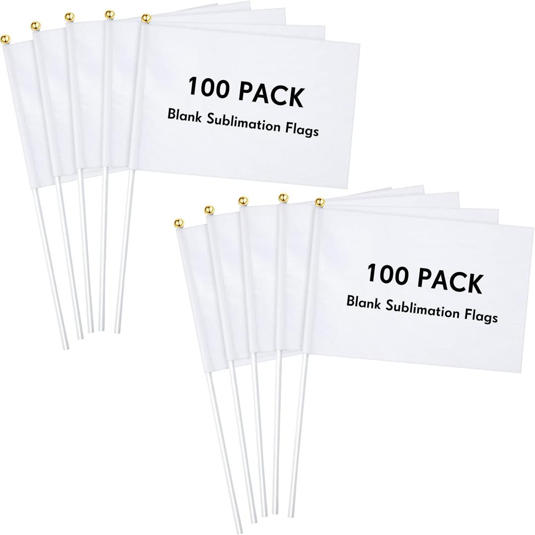 Remerry 100 Pieces Blank Sublimation Flags to Decorate 5. 51 x 8. 27 Inches Small White Blank Flags on Stick for DIY Parades Birthday Party Decorations Projects Events Celebration