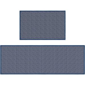 Artoid Mode Washable Non Slip Blue Kitchen Rugs and Mats Set of 2, Rubber Backing Absorbent Kitchen Mats for Floor Front of Sink - 17x29 and 17x47 Inch