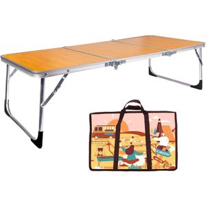 Folding Camping Table,3 Feet Portable Outdoor Table with Aluminum Legs,3 Fold Lightweight Beach Table with Handle,Camping Accessories for Home Picnic BBQ Garden Cooking