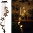 Colingmill Solar Wind Chimes for Outside Waterproof Hanging Wind Chimes Lights Outdoor Decor Yard Garden Gifts for Mother Mom Grandma Wife Neighbors(Sun Moon Star,Warm Colored Lights)