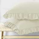 KKJIAF Ruffle Pillow Cases King Size Set of 2, Ruffled Pillow Covers with Envelope Closure, Wrinkle Resistant Ruffled Pillow Shams 20" x 36", Beige