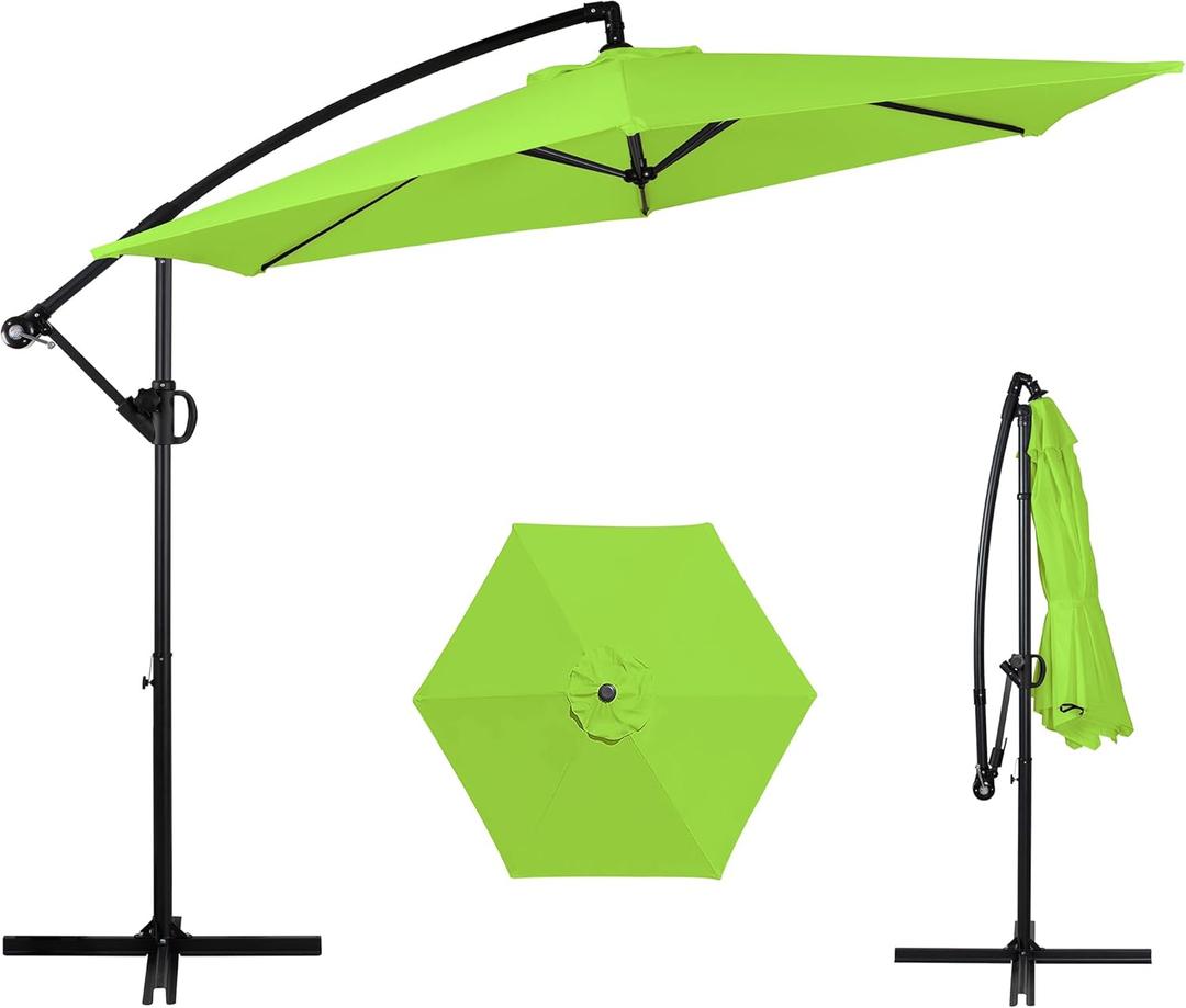 Shintenchi Patio Offset Umbrella with Easy Tilt Adjustment,Crank and Cross Base, Outdoor Cantilever Hanging Sunshade Canopy, Green