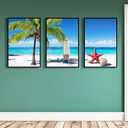 Pormipone 3 Pcs Summer Beach Wall Art Decor, Coconut Tree Canvas Painting Posters,Seaside Starfish Shells Hawaii Pictures for Living Room Bedroom Home Decoration 12 * 18(Poster No Frame)