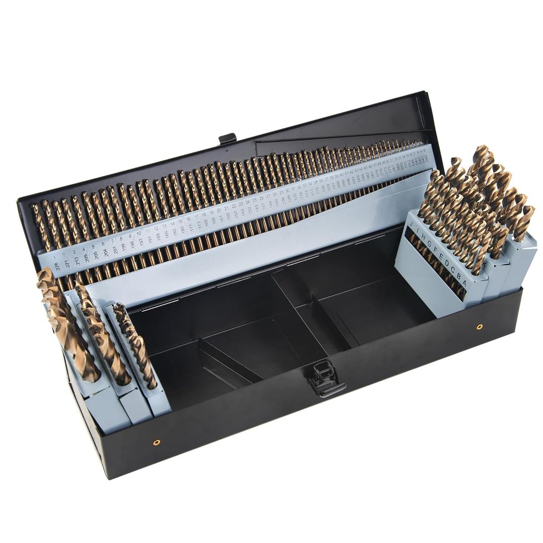 KENDO 115 Pieces Cobalt Drill Bit Set, M35 High Speed Steel Bits Twist Jobber Length Drill Bit Kit for Metal, Cast Iron, Stainless Steel, Plastic and Wood with Storage Case, 1/16"-1/2"