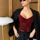 LEACOOLKEY Lace Corset Top for Women Sexy Sheer Floral Bustier Going Out Lace-up Bralette Club Party Concert Crop Top (L)