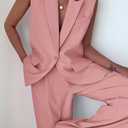 PRETTYGARDEN Women's 2 Piece Outfits Sleeveless Suit Vest and Wide Leg Pants Business Casual Blazer Sets (Pink, S)