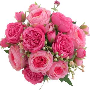 2 Packs Peonies Artificial Flowers, Small Silk Rose Pink Artificial Peonies Flowers Fake Peonies Faux Peonies Bouquet for Centerpiece Table Wedding Party Home Decor (2, Rose Red & Pink)